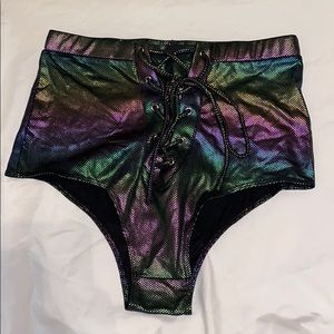 Laced metallic rave bottoms